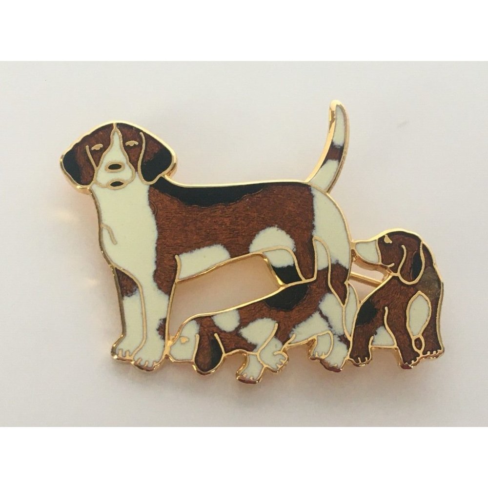 VTG Fish and Crown Dog Puppies Puppy Cloisonne Style Enamel Brooch Pin Jewelry - Picture 2 of 4